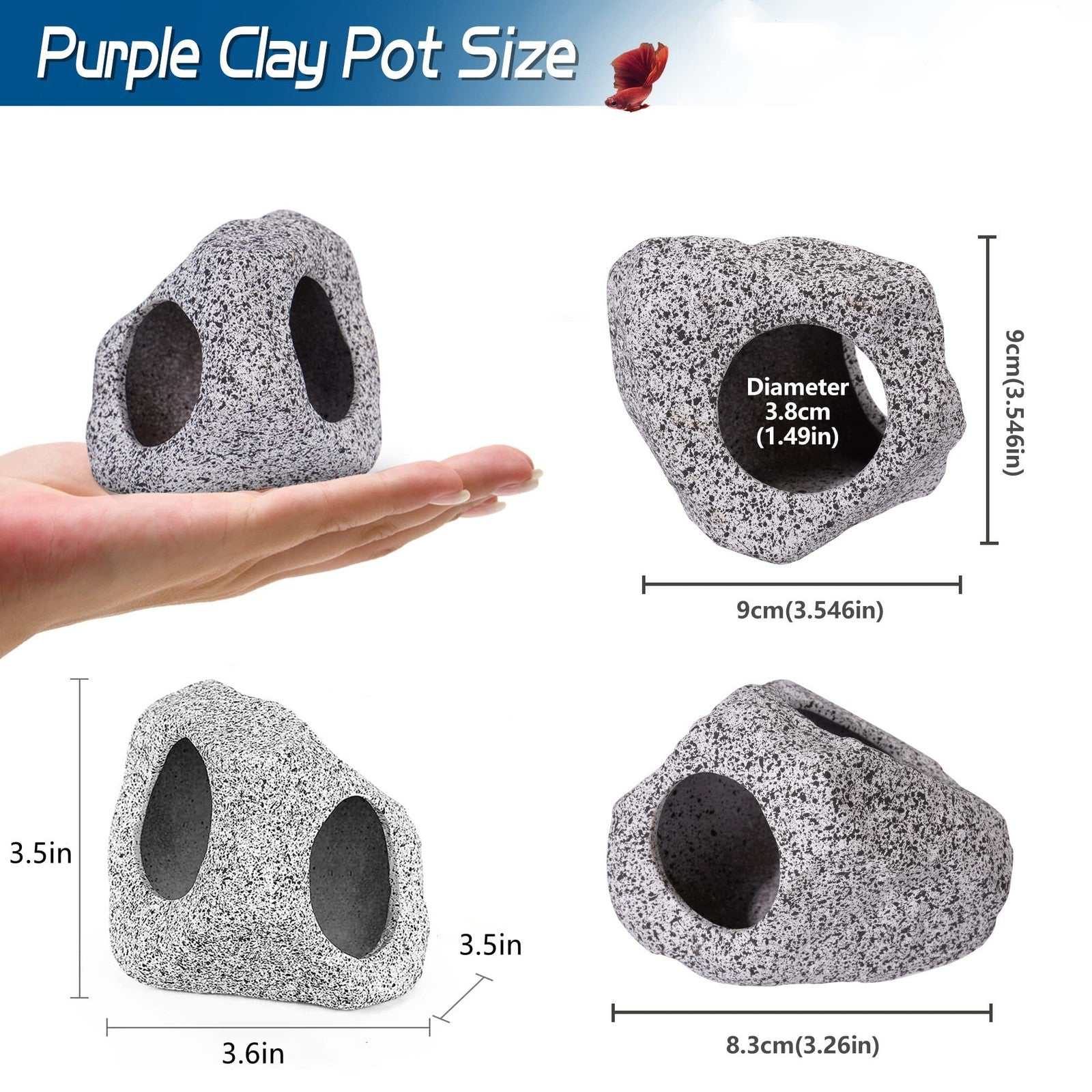 Ameliade Aquarium Decor ceramic cave rock hiding spot for fish tank