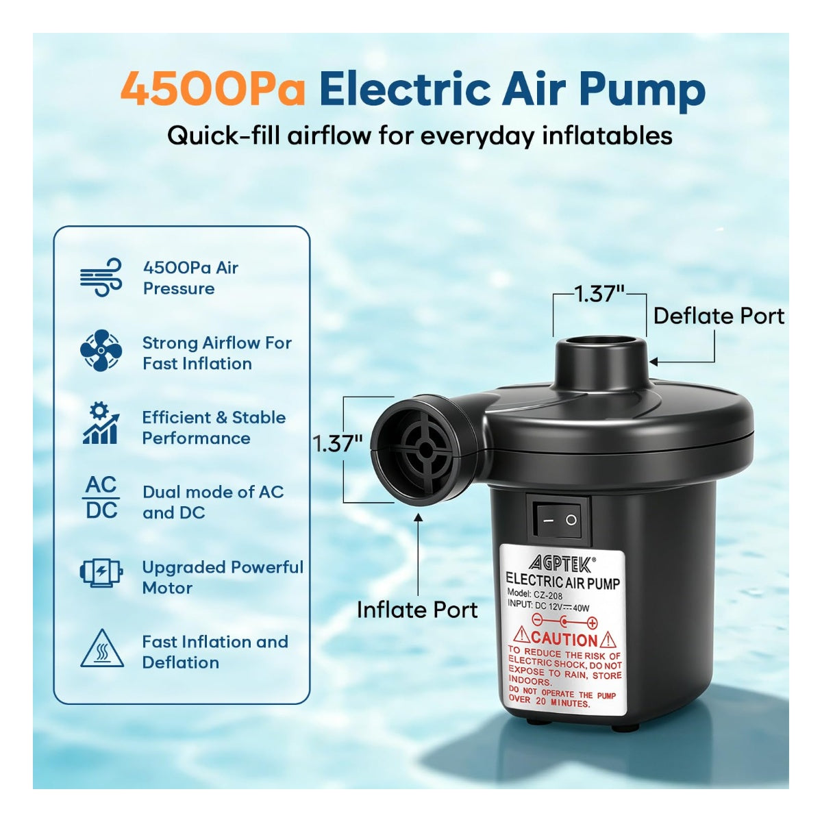 AGPTEK Electric Air Pump for Inflatables,110V AC & - View 3