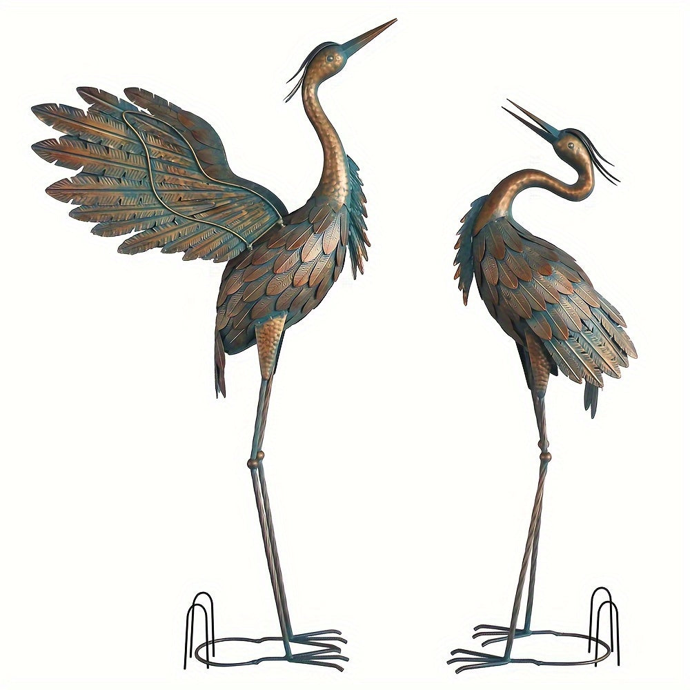 Set of 2 Temu metal crane statues, bird sculptures for yard decor, detailed heron garden statues for outdoor display