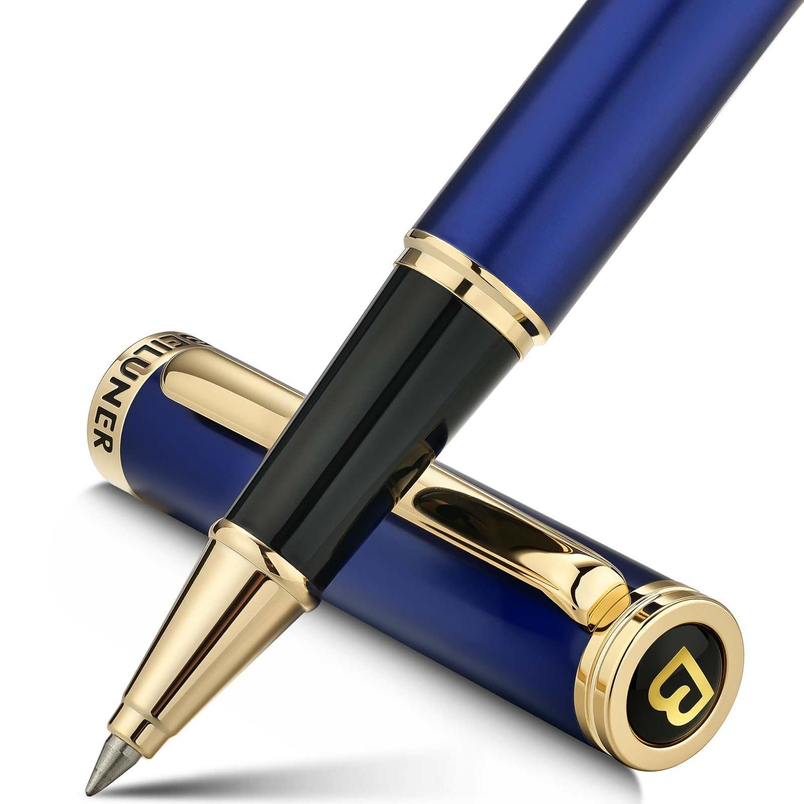 BEILUNER Luxury Rollerball Pen with 24K gold trim and blue lacquer finish in leather box