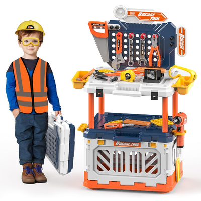 Kids Tool Bench toy workbench with electric drill and storage box for ages 3-8