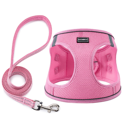BOOMIBOO No Pull Dog Harness and Leash Set in pink, adjustable, reflective, nylon step-in design for puppies