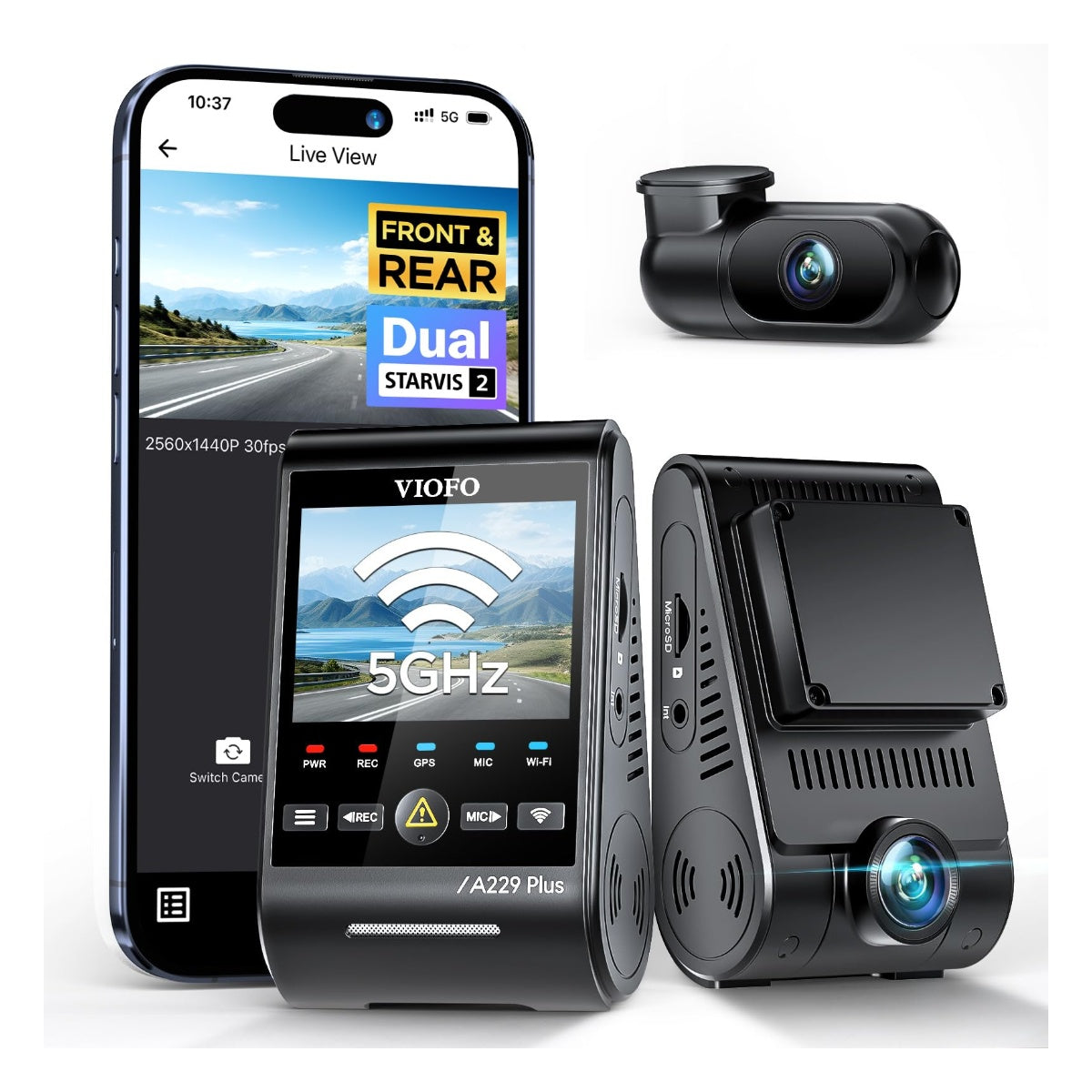 VIOFO A229 Plus Dash Cam Front and Rear - Official VIOFO Product Imagery - View 1
