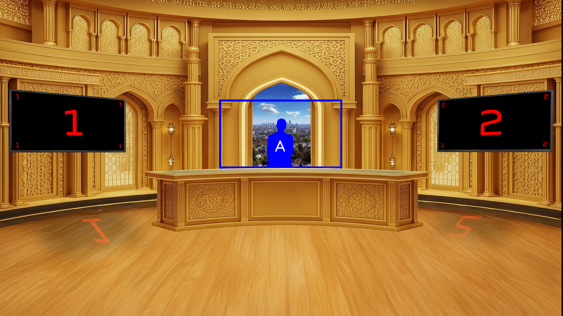 Professional Virtual Studio Set for vMix talk show and news broadcasts with customizable green screen backgrounds and modern broadcast aesthetics