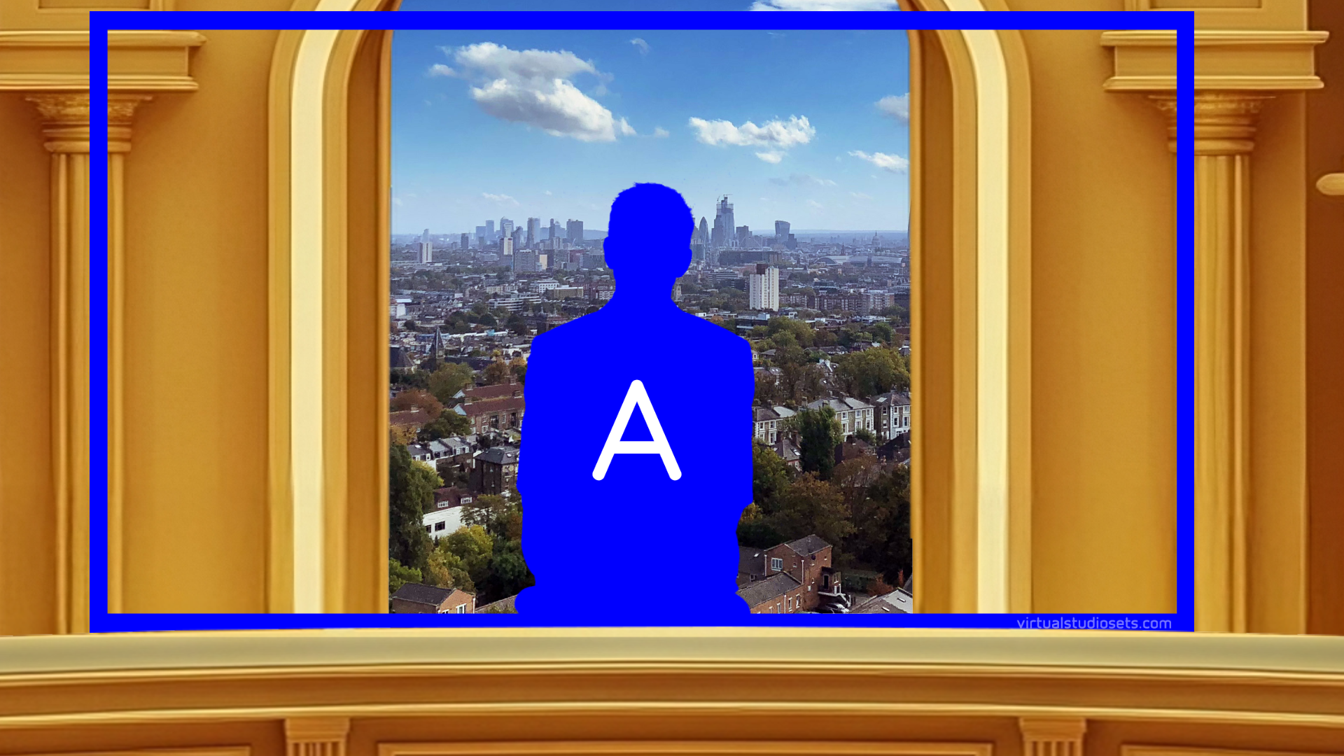 Professional virtual studio set for vMix talk show and news broadcast with customizable green screen backgrounds and multiple camera angles