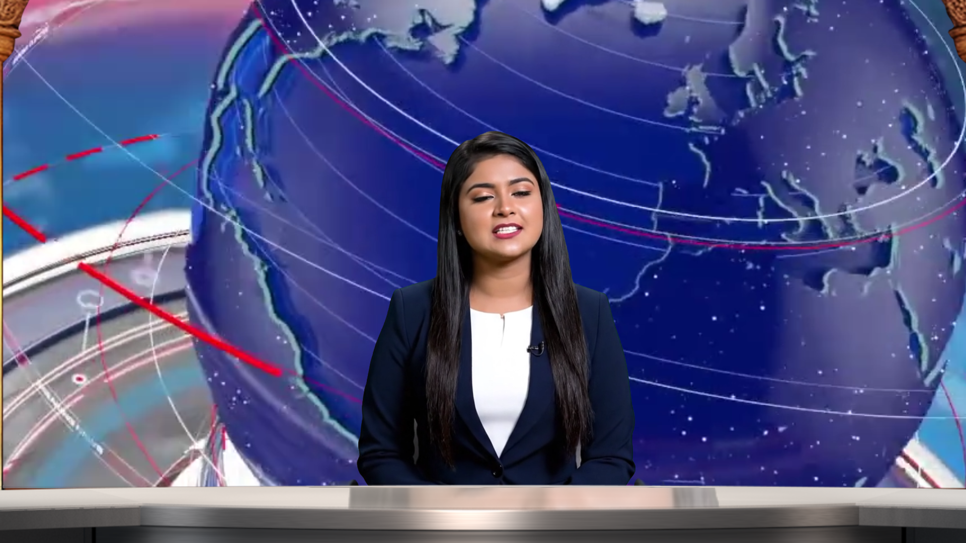 Professional virtual studio set for vMix with customizable talk show and news backgrounds optimized for green screen.