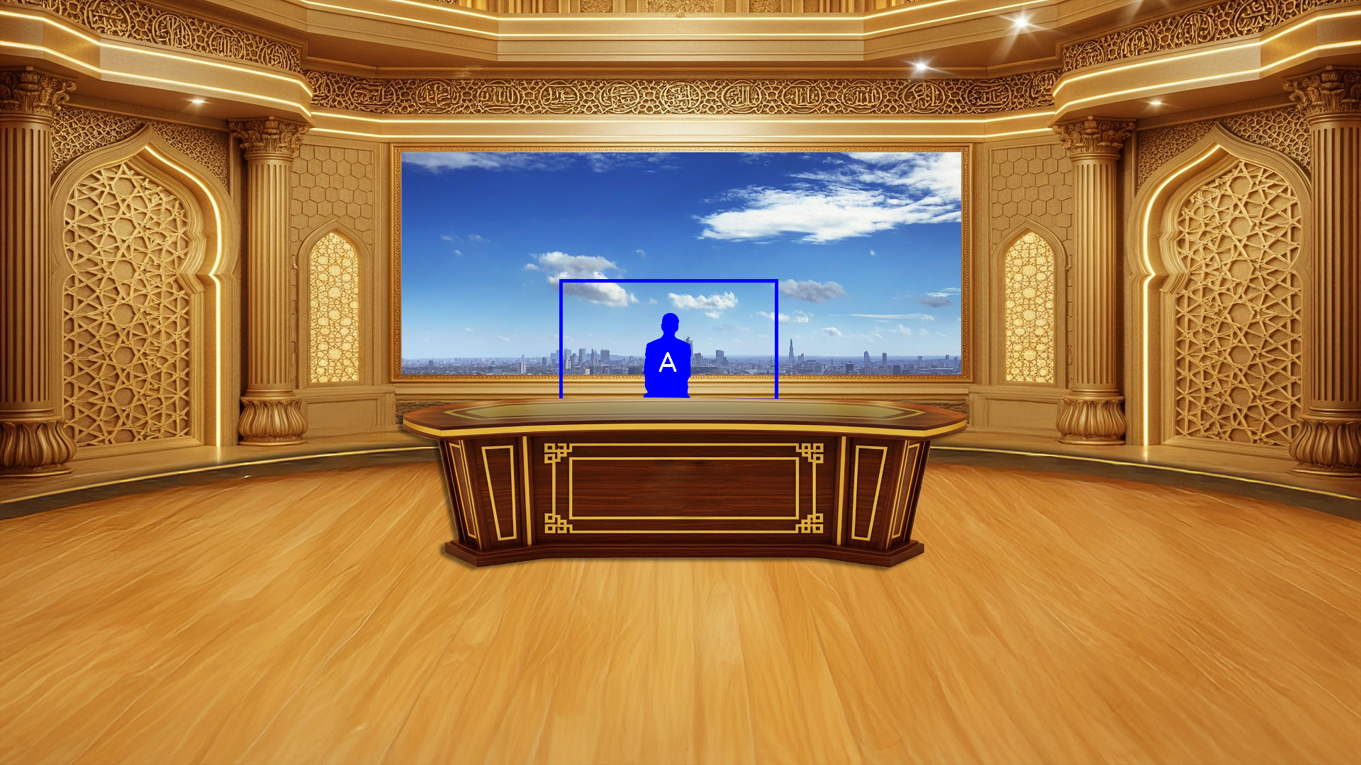 Professional virtual studio set for vMix talk shows and news broadcasts with customizable green screen backgrounds