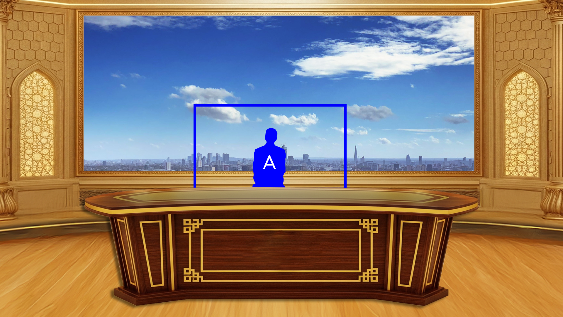 Professional virtual studio set for vMix talk shows and news broadcasts with customizable green screen backgrounds