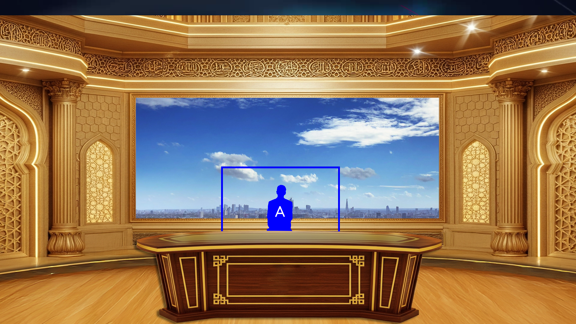 Professional virtual studio set for vMix talk shows and news broadcasts with customizable green screen backgrounds and multiple camera angles