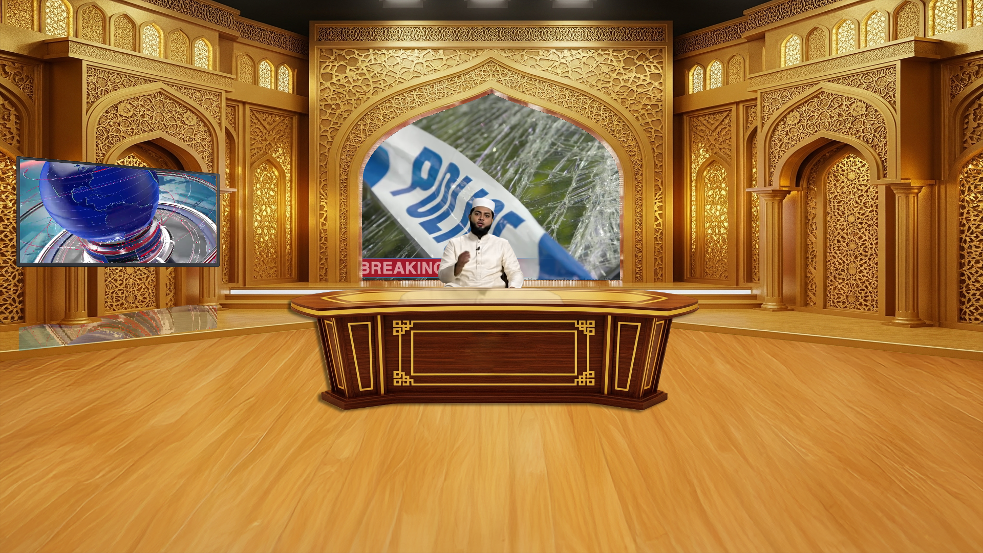 Professional Virtual Studio Set for vMix talk show and news broadcasting with customizable green screen backgrounds and multiple camera angles