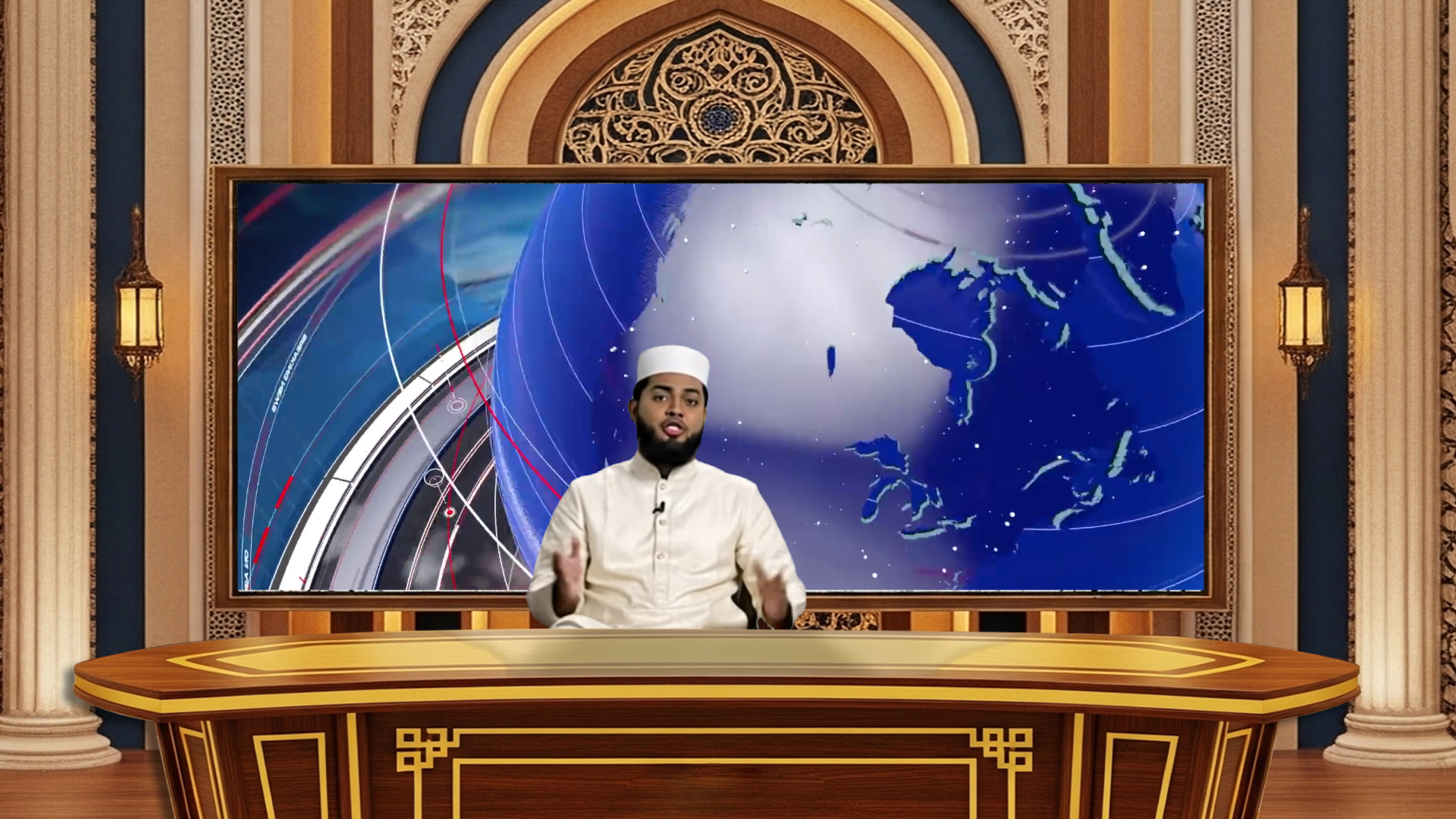 Professional Virtual Studio Set for vMix talk show and news broadcasting with customizable green screen backgrounds and multiple camera angles