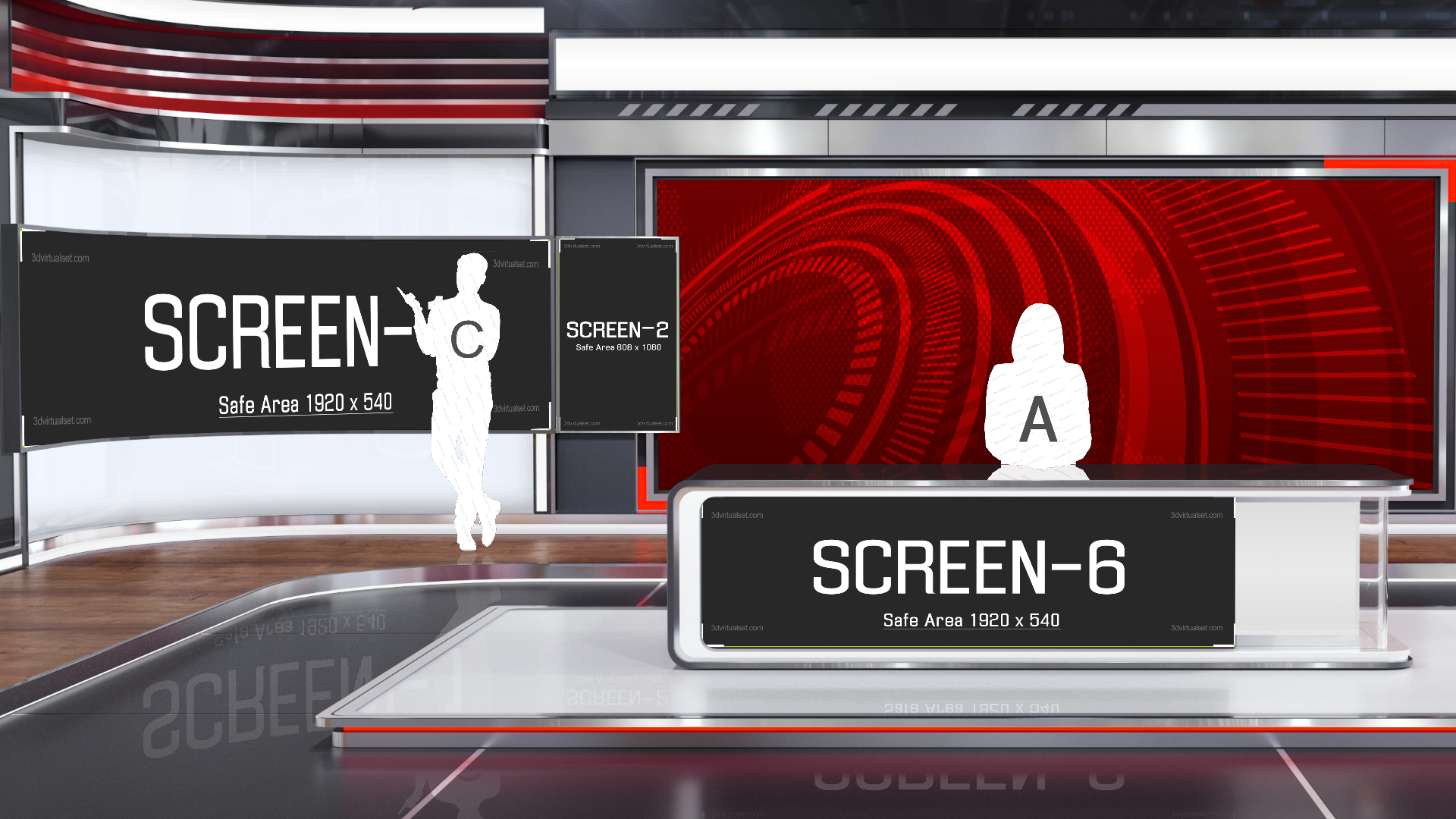 Professional Virtual Studio Set for vMix talk shows and news broadcasts with customizable green screen backgrounds and multiple camera angles