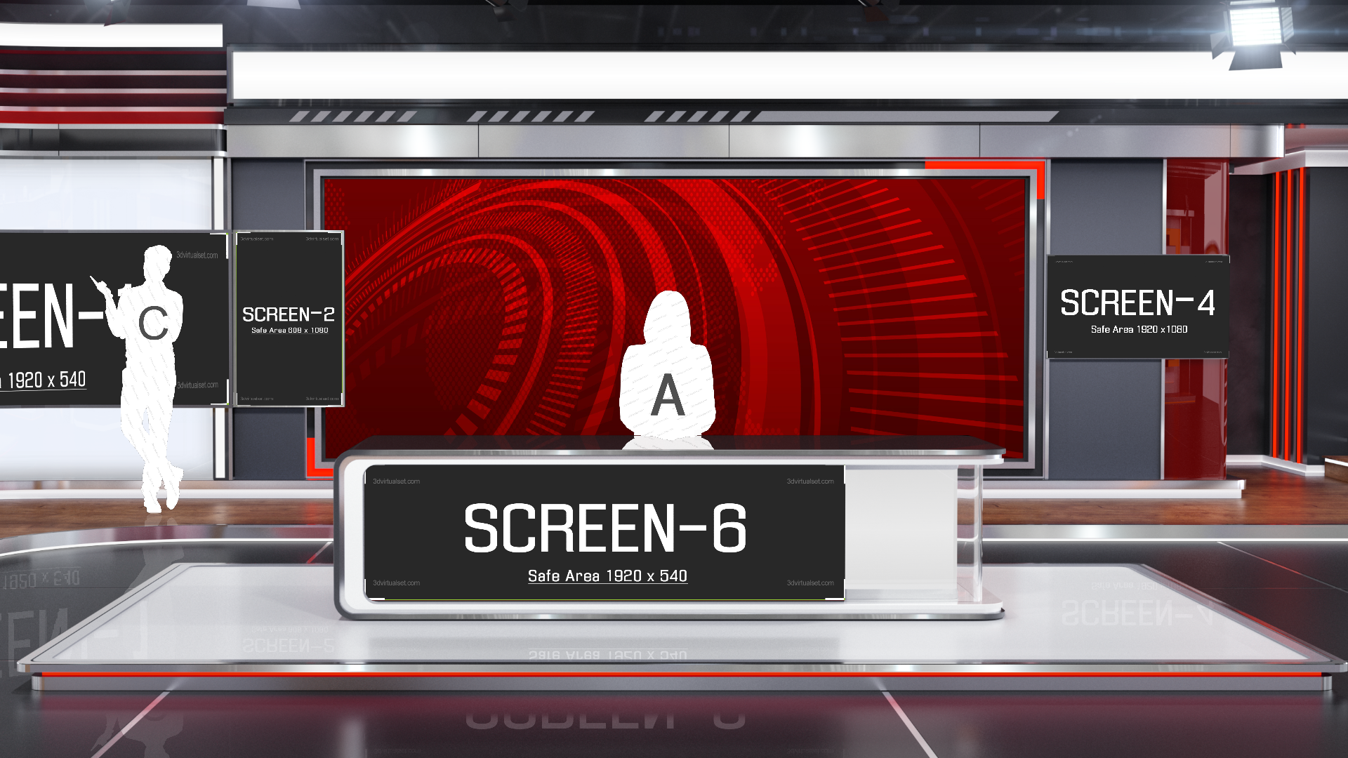 Professional Virtual Studio Set for vMix talk show and news broadcasting with customizable green screen backgrounds and multiple camera angles