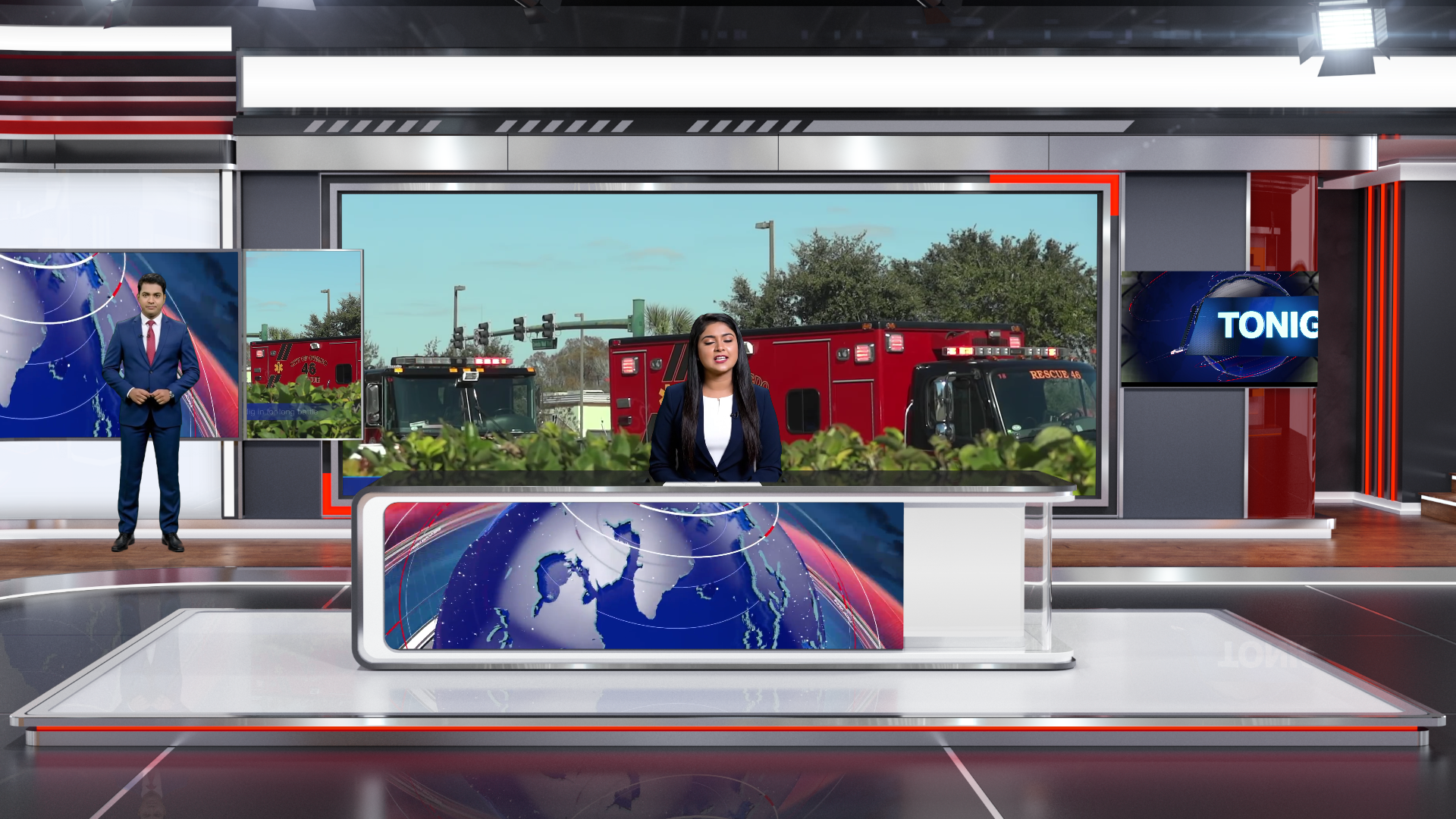 Professional virtual studio set for vMix talk shows and news broadcasts with customizable green screen backgrounds