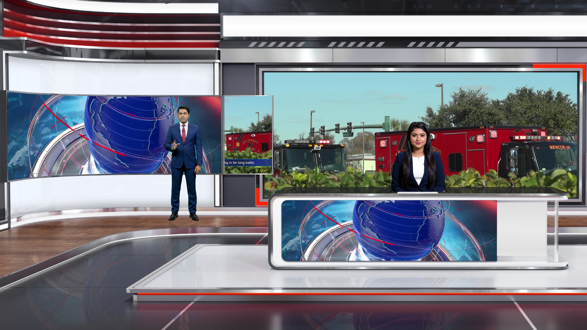 Professional virtual studio set for vMix talk show and news broadcasts with customizable green screen backgrounds