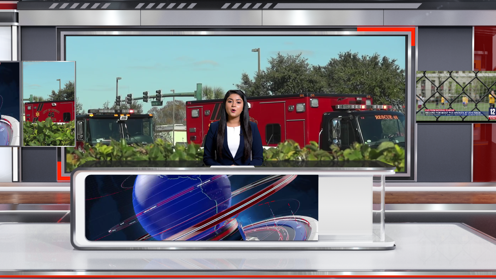 Professional virtual studio set for vMix talk show and news broadcasting with customizable green screen backgrounds