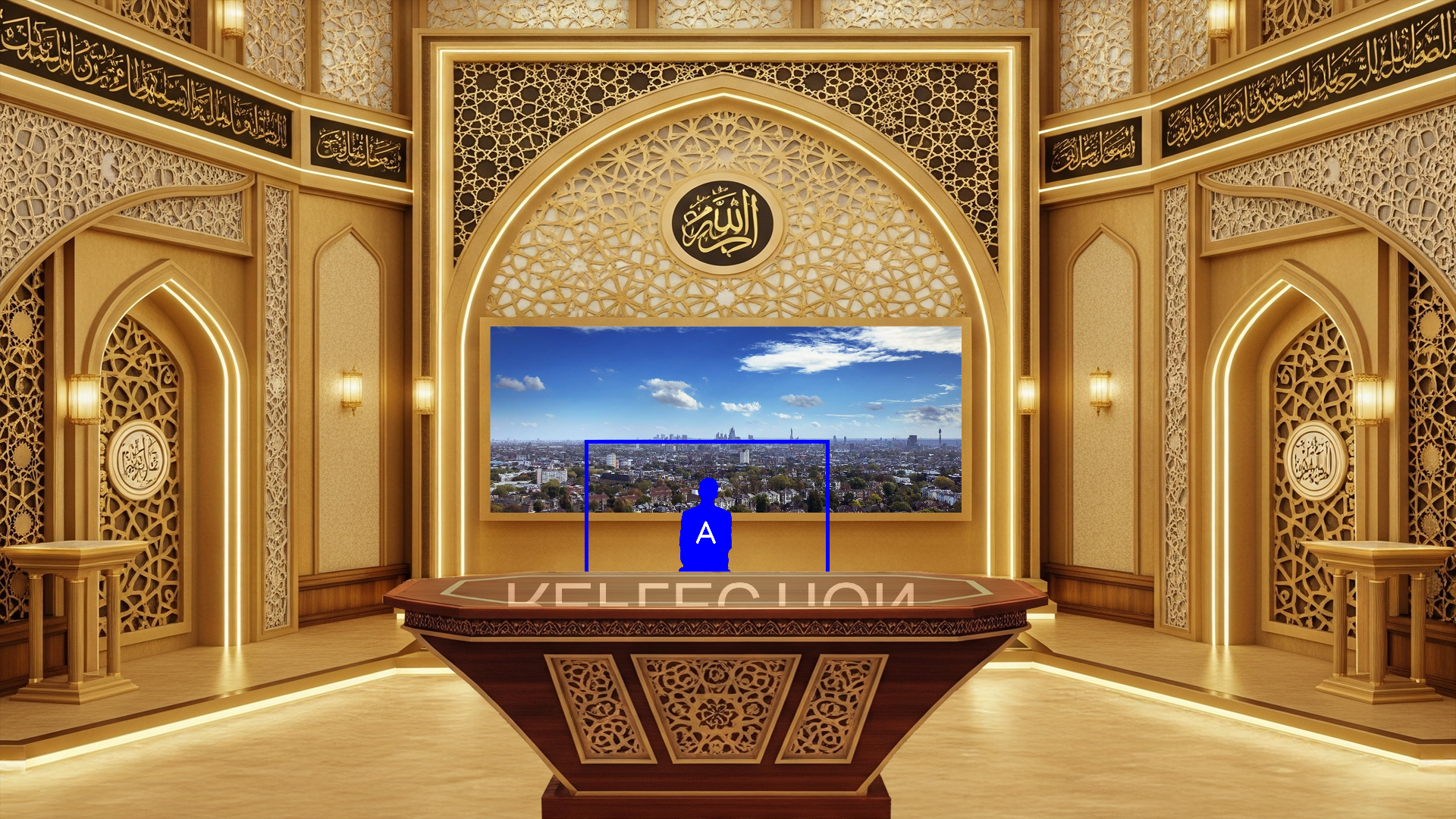 Professional virtual studio set for vMix talk show and news broadcast with customizable green screen backgrounds and multiple camera angles