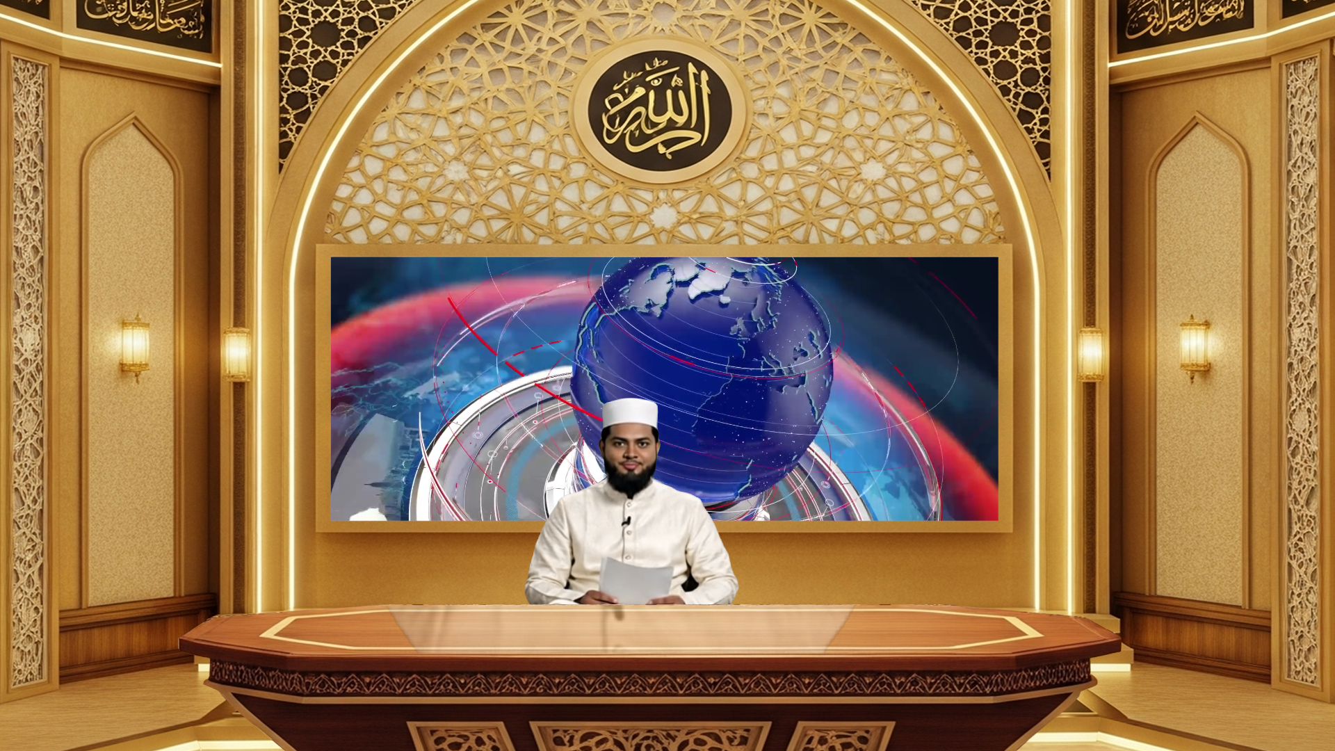 Professional virtual studio set for vMix talk show and news broadcasting with customizable backgrounds and green screen optimization