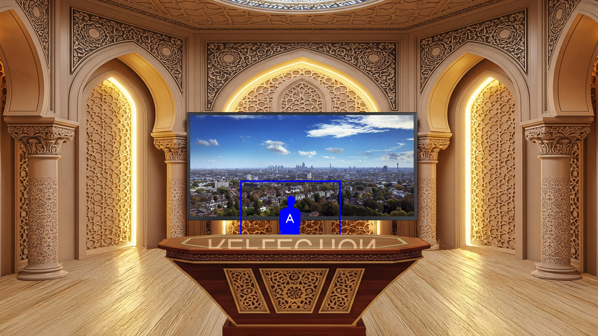 Professional virtual studio set for vMix talk show and news broadcast with customizable backgrounds and green screen optimization