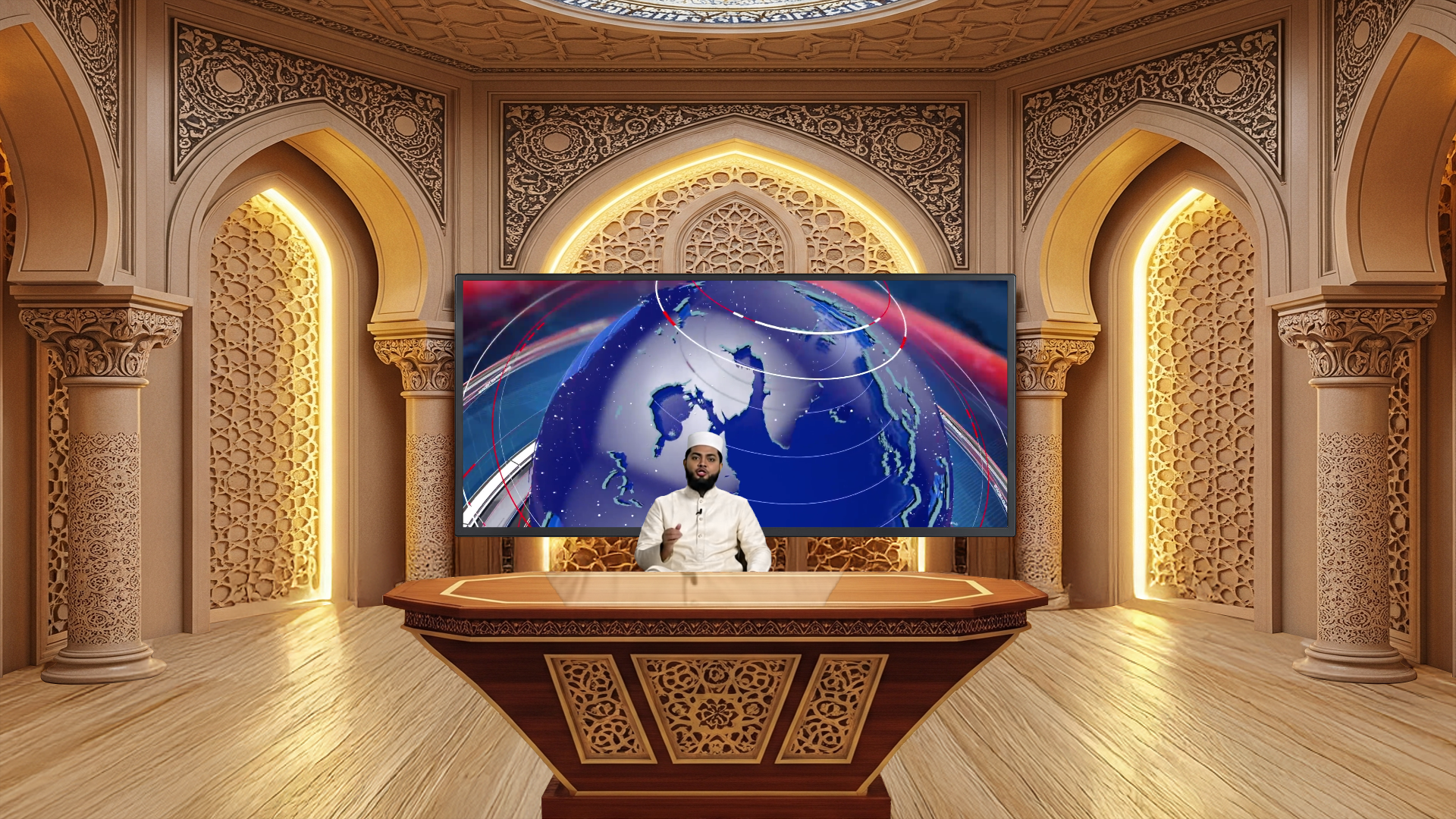 Professional Virtual Studio Set for vMix talk show and news broadcast with customizable green screen setup