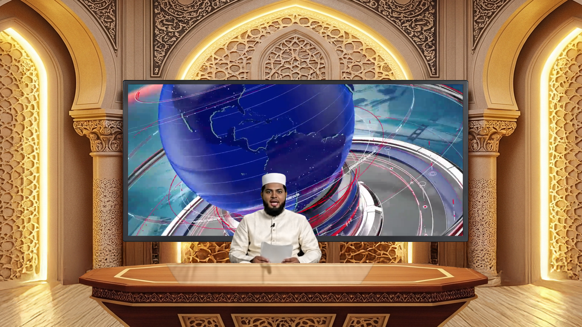 Professional virtual studio set for vMix talk shows and news broadcasts with customizable design and green screen optimization