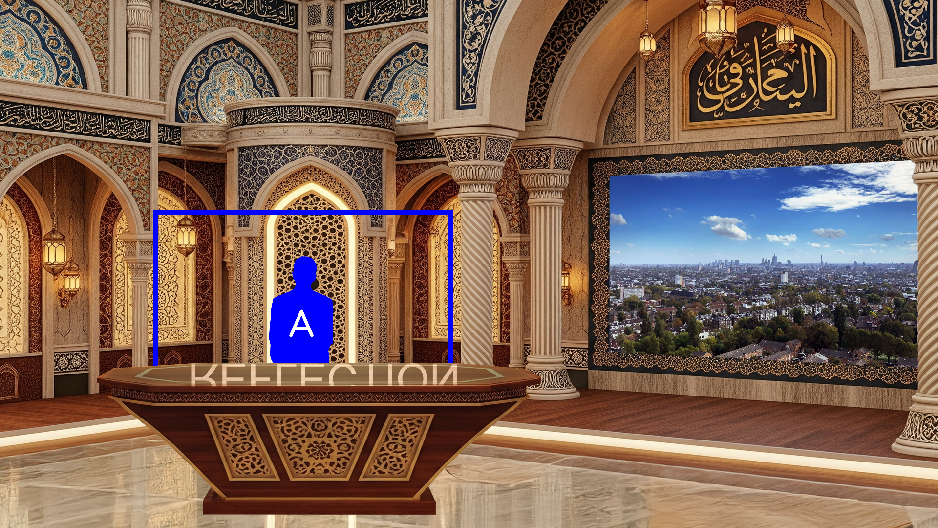 Professional virtual studio set for vMix talk show and news broadcasting with customizable green screen backgrounds