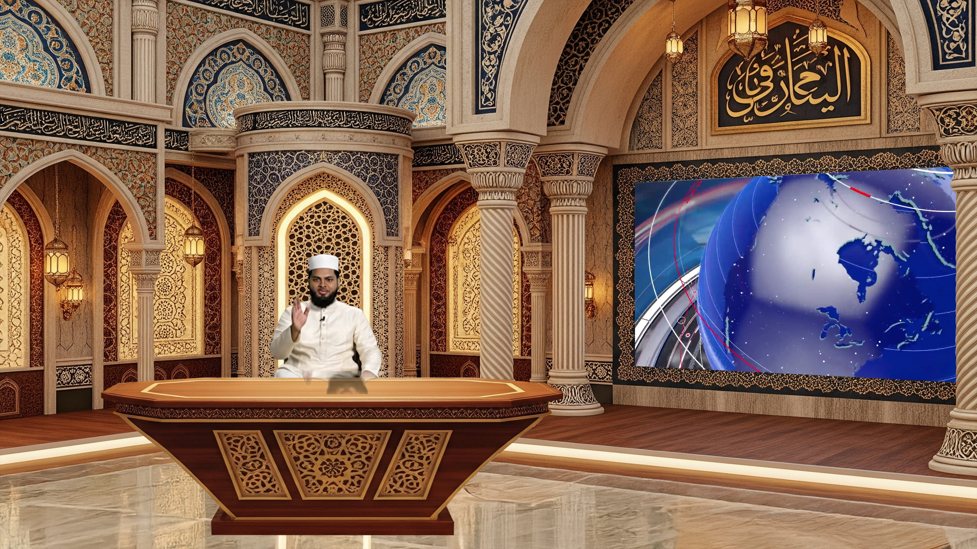 Professional virtual studio set for vMix talk show and news broadcasting with customizable green screen backgrounds