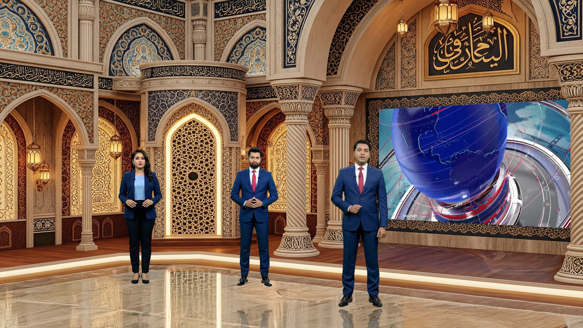 Professional Virtual Studio Set for vMix talk show and news broadcasts with customizable green screen backgrounds and multiple camera angles