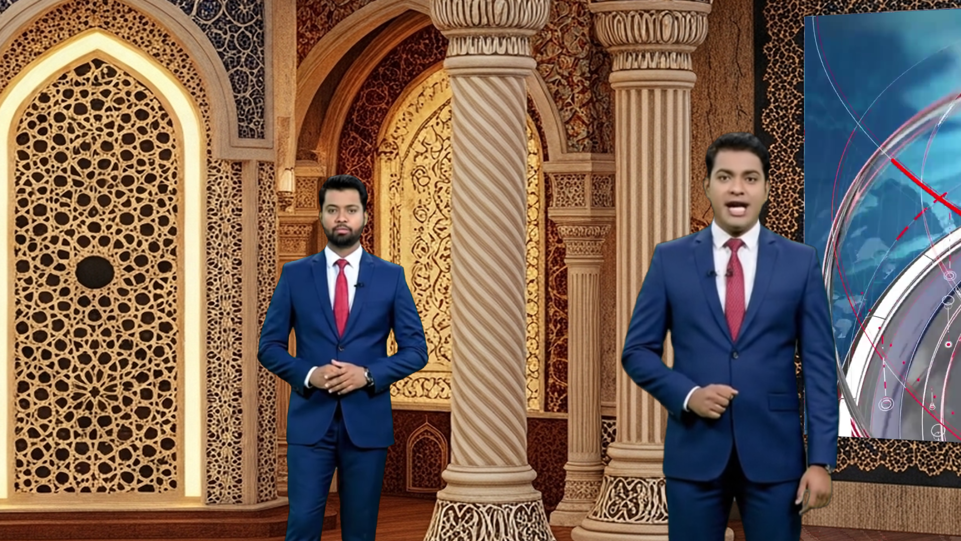 Professional virtual studio set for vMix talk show and news broadcast with customizable backgrounds and green screen optimization