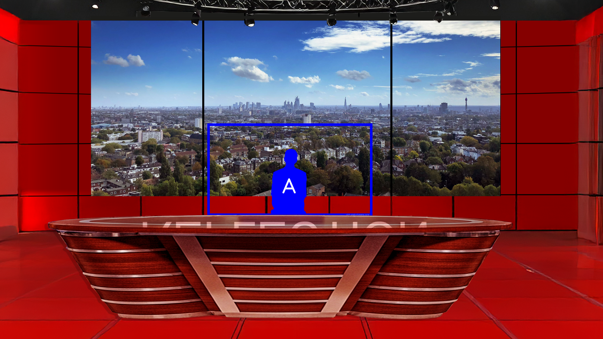 Elefair professional virtual studio set for vMix, talk show, and news production, featuring digital design elements for broadcasting.