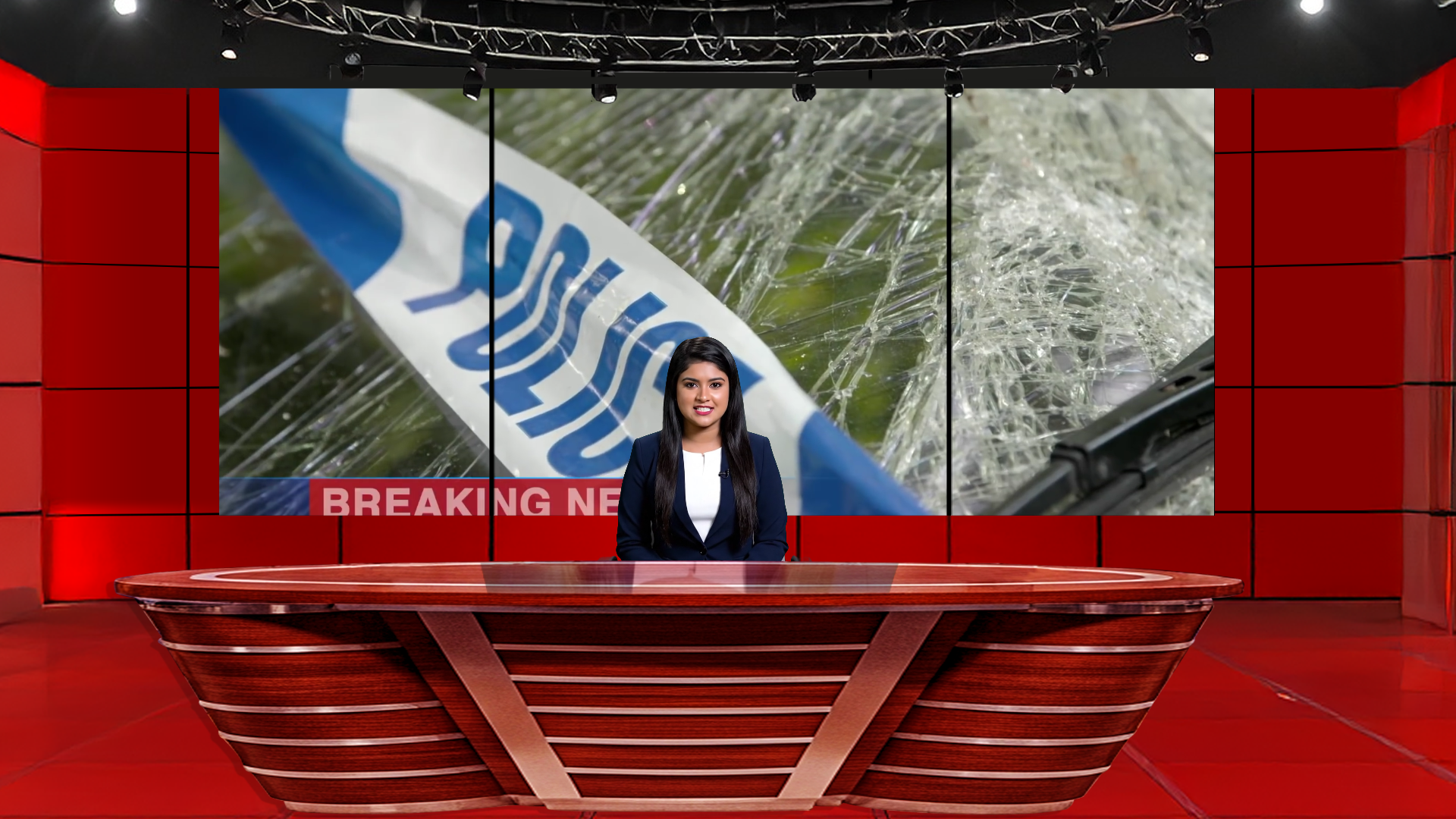 Digital design of a professional virtual studio set for vMix, Talk Show, and News by elefair, featuring modern studio graphics.