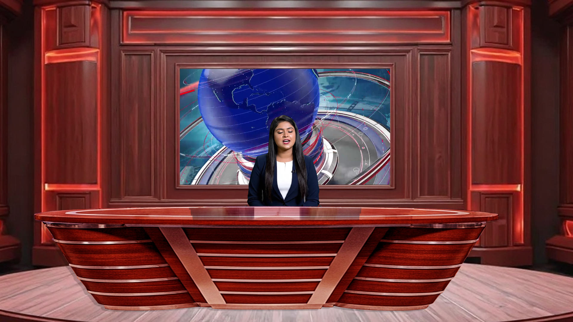 Professional Virtual Studio Set for vMix talk show and news broadcast with customizable green screen backgrounds and multiple camera angles