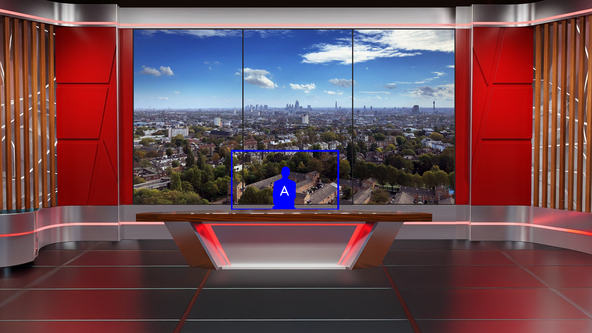 Digital design of a professional virtual studio set by Elefair for vMix, talk shows, and news broadcasts.