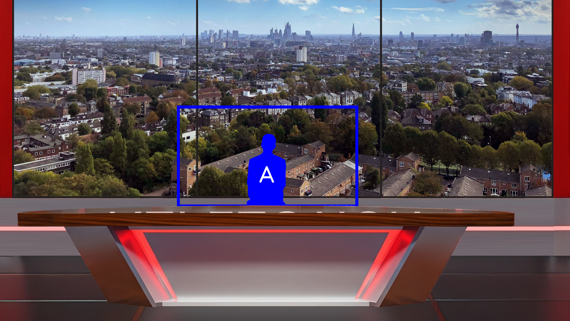 Digital design of a professional virtual studio set for vMix, talk shows, and news by elefair, featuring modern studio graphics.