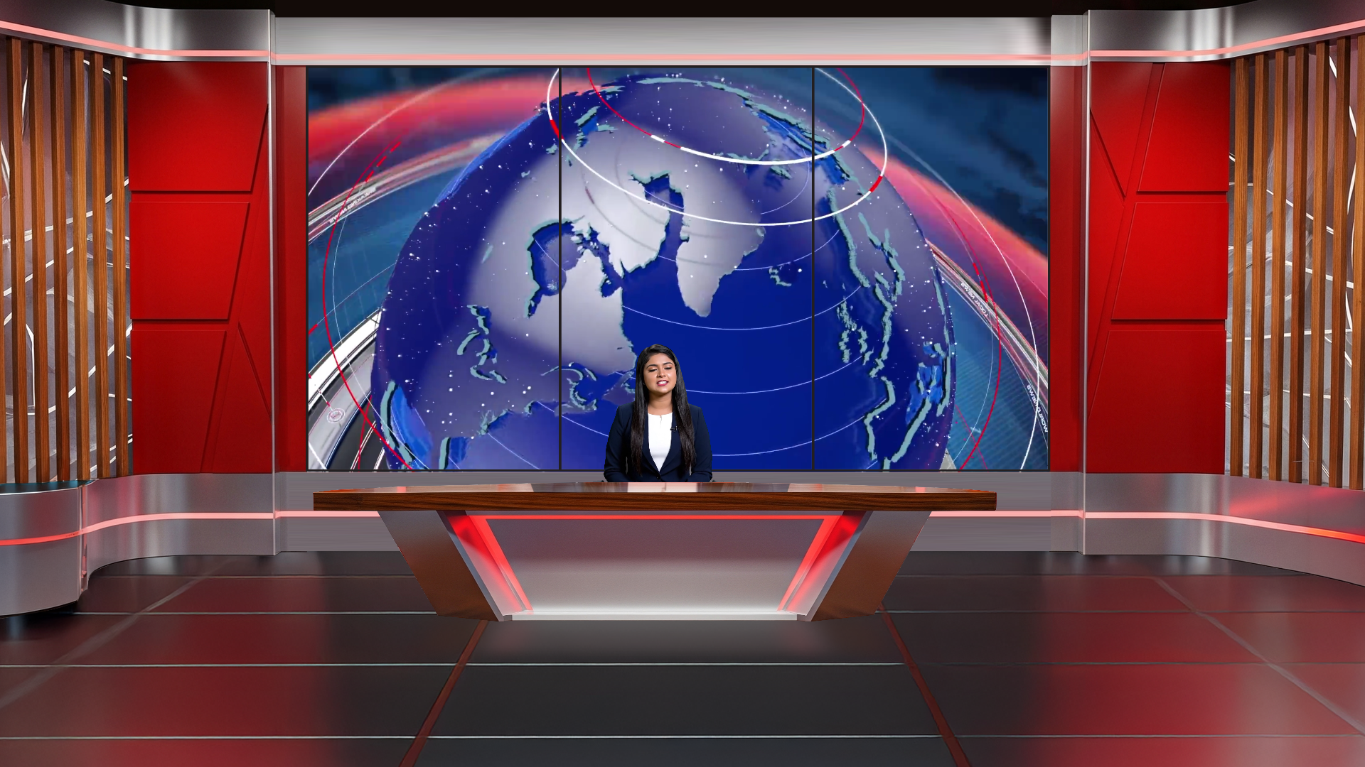 Digital design of a professional virtual studio set for vMix, talk shows, and news, created by elefair.