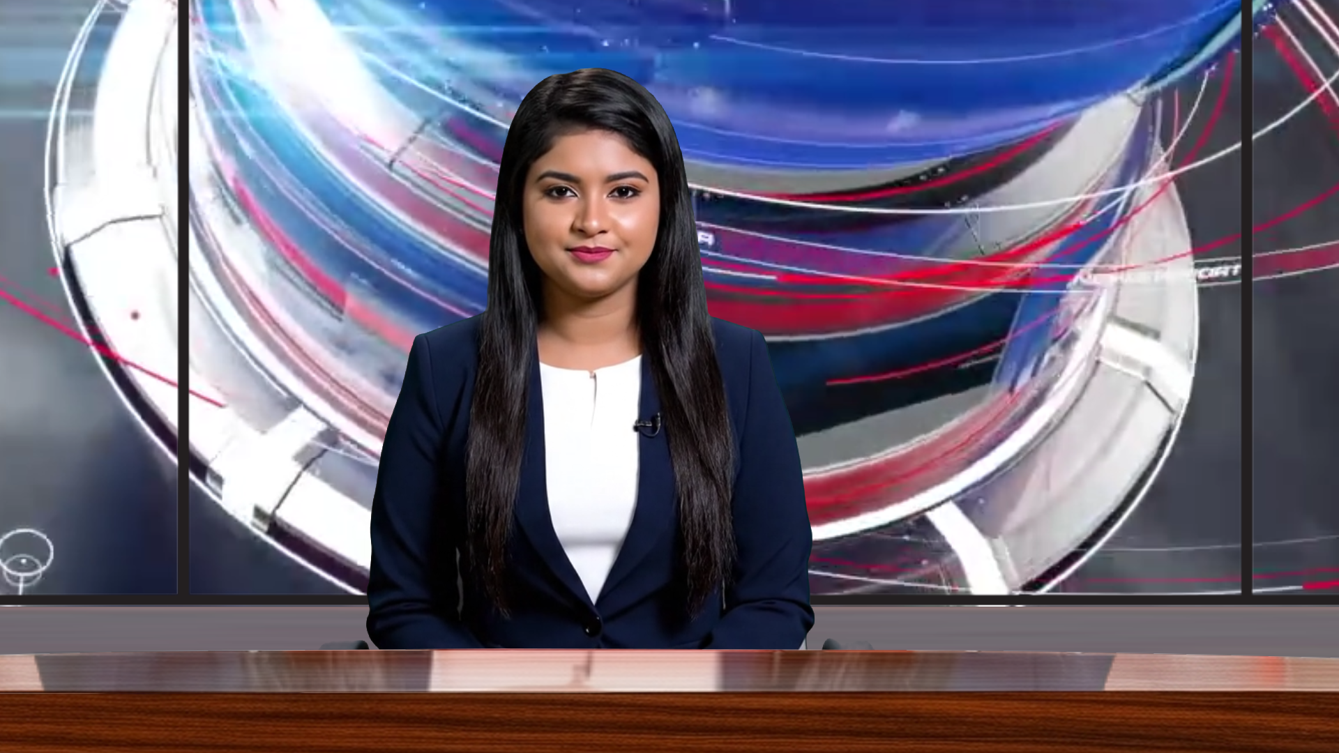 Digital design of a professional virtual studio set by elefair for vMix, talk shows, and news broadcasts.