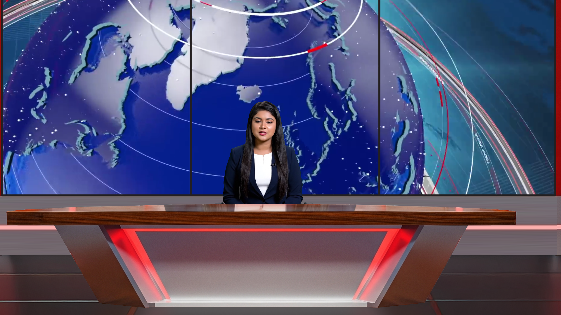 Digital design of elefair's professional virtual studio set for vMix, ideal for talk shows and news broadcasts.