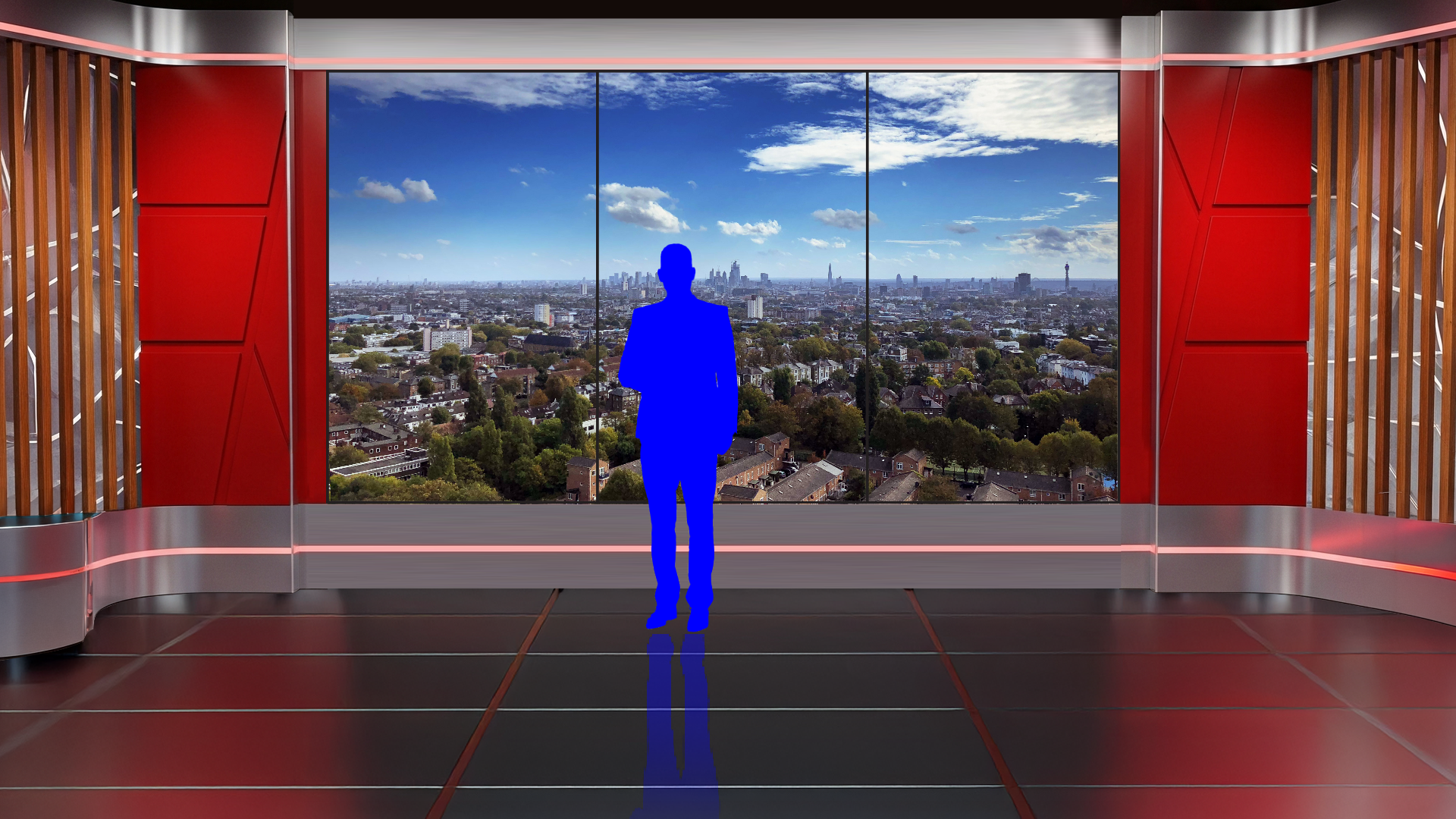 Digital design of professional virtual studio set for vMix, talk show, and news by elefair featuring realistic studio background