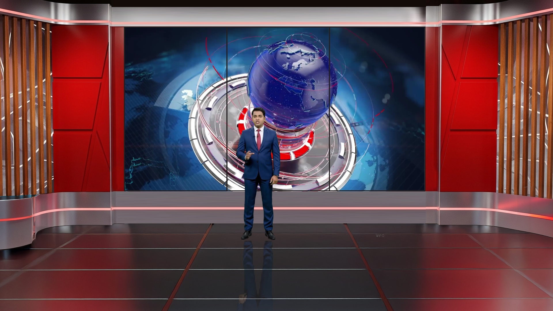 Digital design of a professional virtual studio set for vMix, talk show, and news by elefair, featuring modern studio visuals.