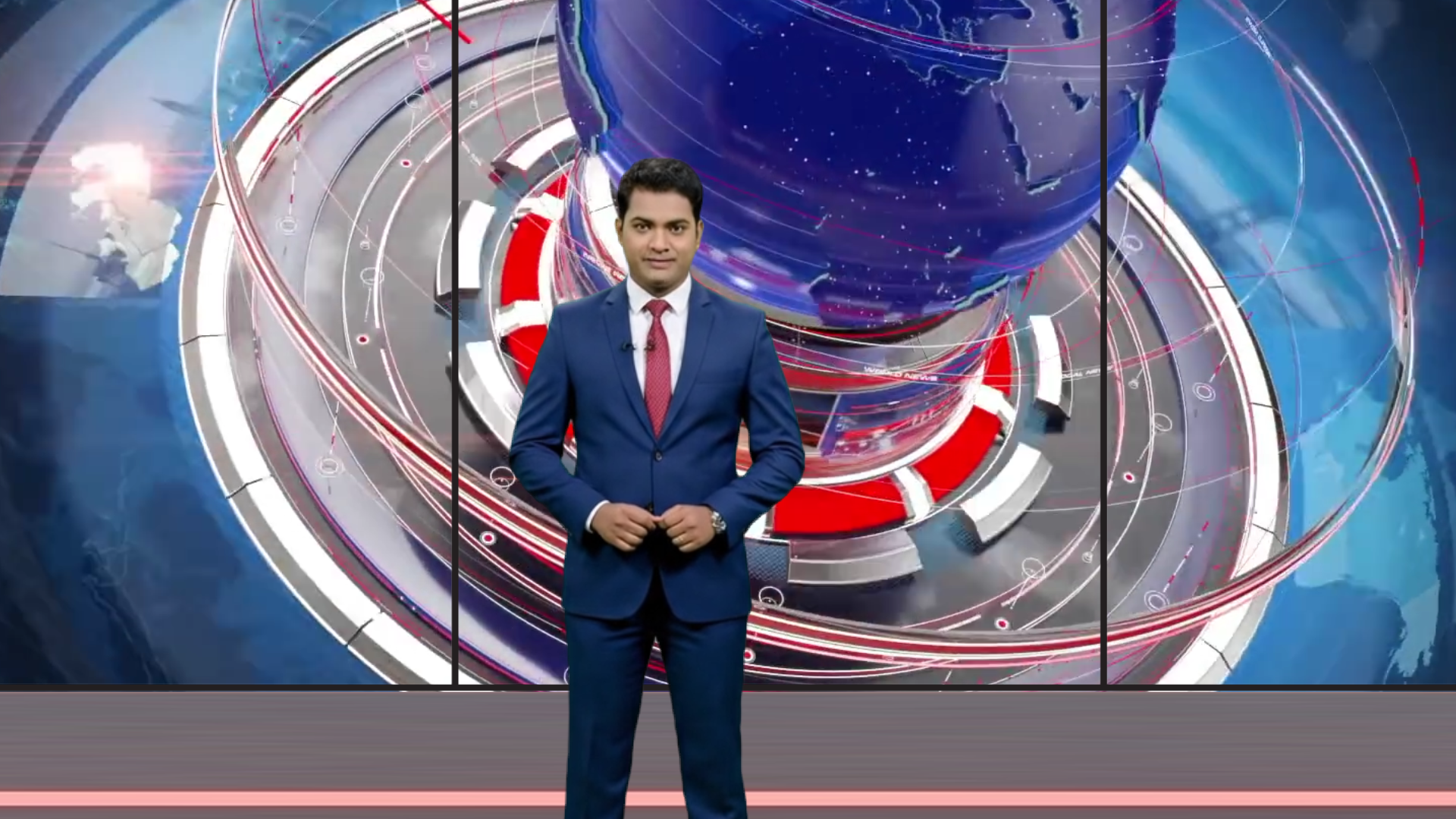 Digital design of elefair's professional virtual studio set for vMix, ideal for talk shows and news broadcasts.