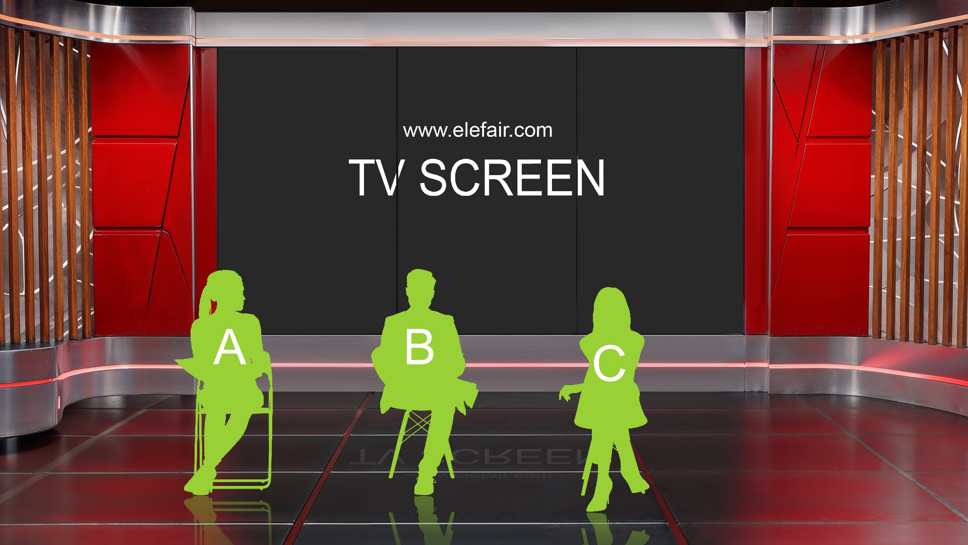 Digital design of a professional virtual studio set by elefair, suitable for vMix, talk shows, and news broadcasts.
