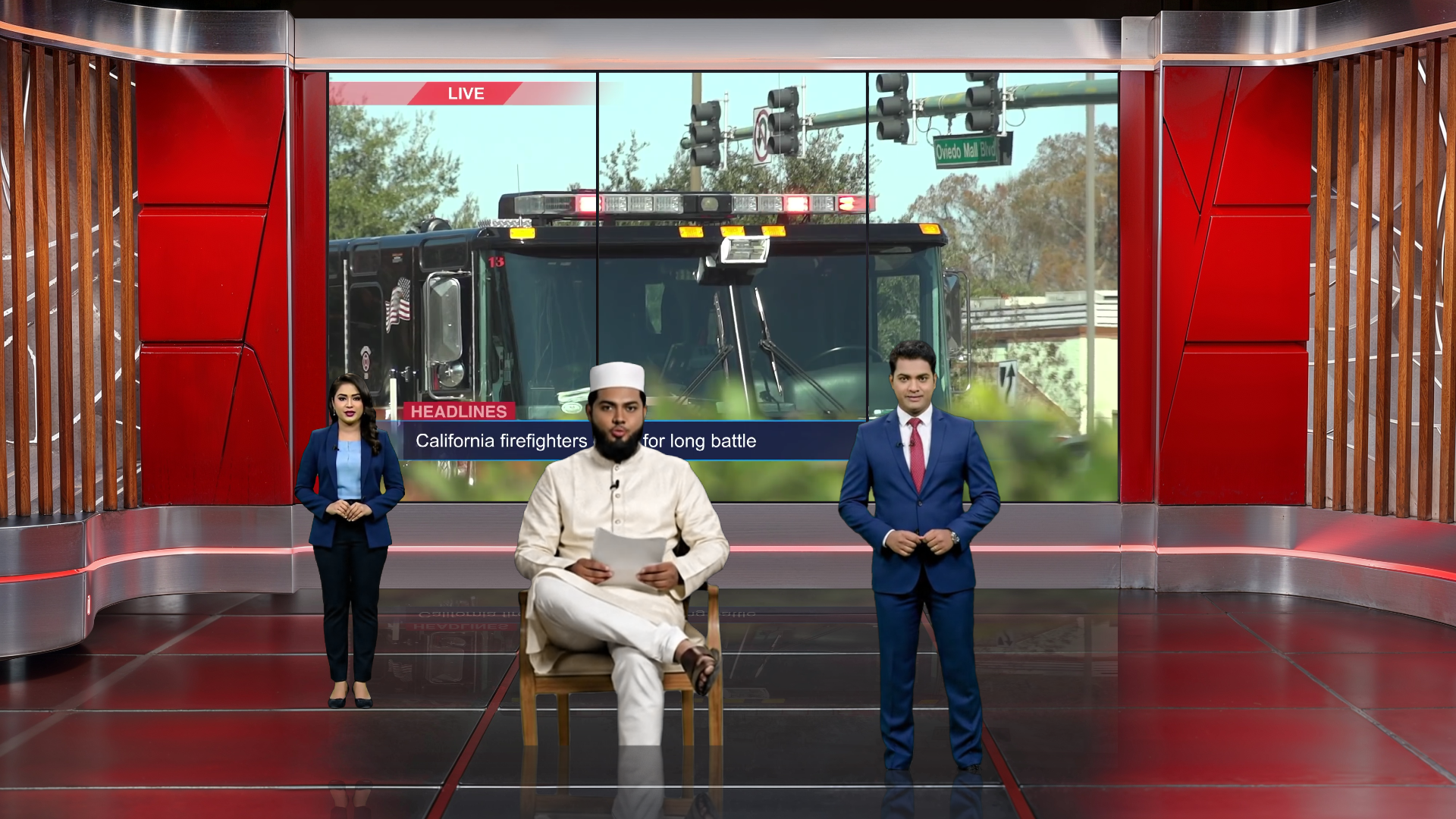 Digital virtual studio set by elefair for vMix, ideal for talk shows and news broadcasts, featuring professional studio design.