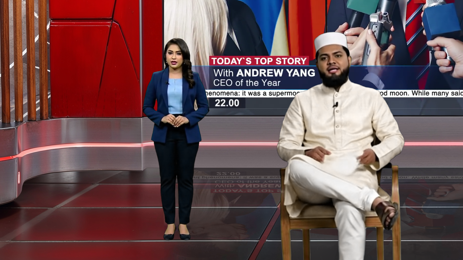 Elefair professional virtual studio set for vMix, talk show, and news production, featuring digital design elements and studio backgrounds.