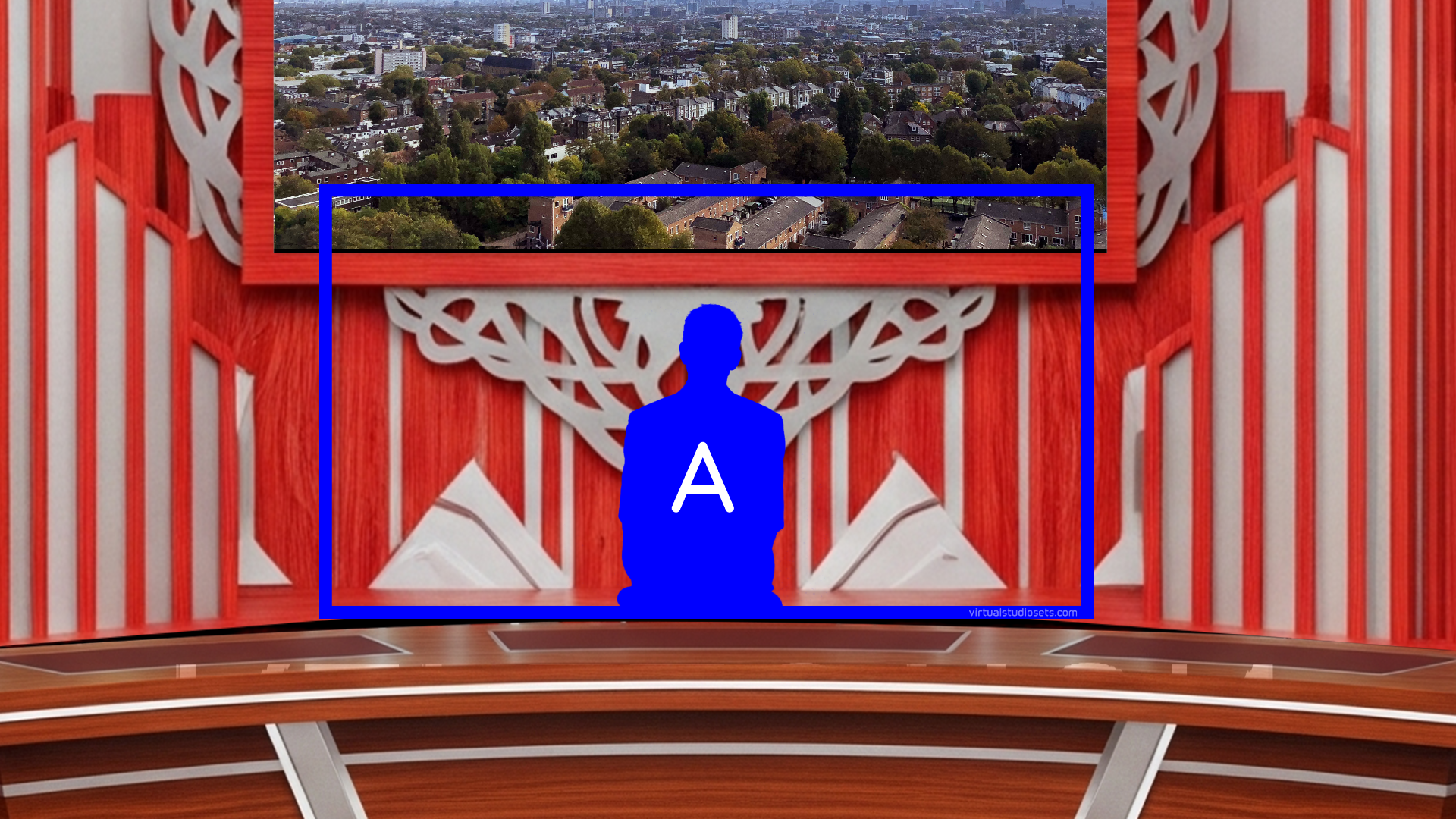 Digital design of a professional virtual studio set by elefair for vMix, ideal for talk shows and news broadcasts.
