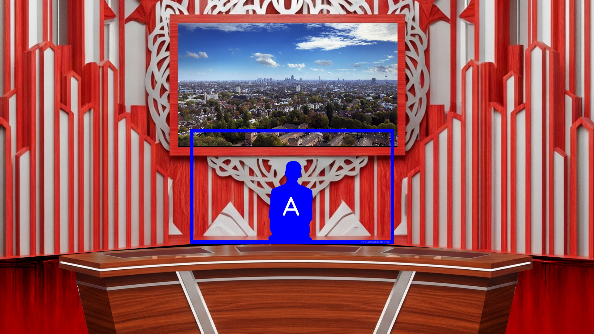 Professional virtual studio set for vMix and talk shows by elefair, featuring a digital design with news and talk show backgrounds.