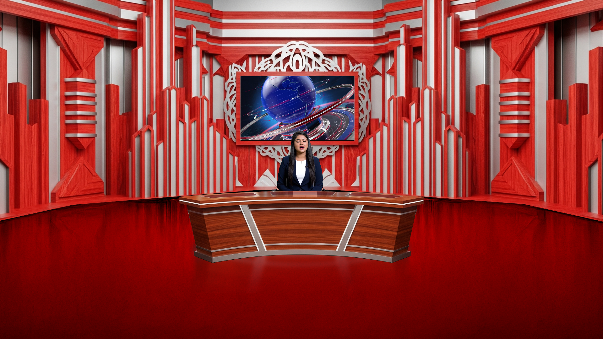 Digital design of a professional virtual studio set by elefair for vMix, talk shows, and news broadcasts.