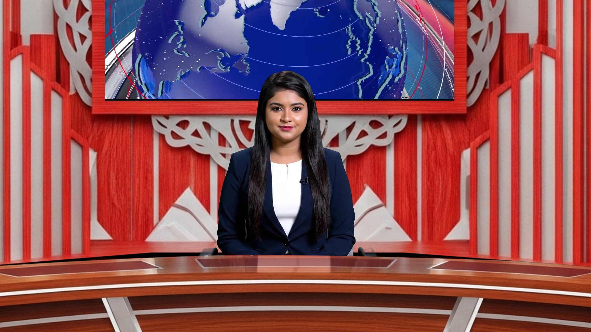 Digital design of elefair's professional virtual studio set for vMix, ideal for talk shows and news broadcasts.
