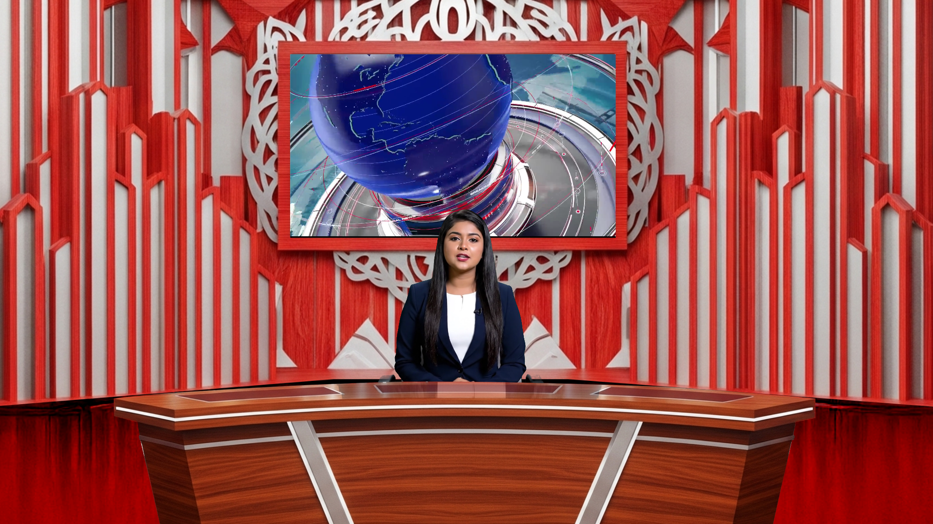 Digital design of elefair's professional virtual studio set for vMix, ideal for talk shows and news broadcasts.