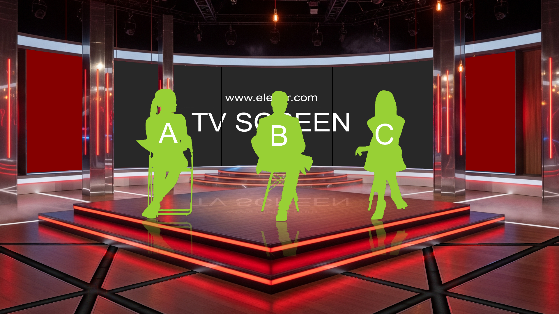 Digital virtual studio set for vMix, talk show, and news by elefair, featuring professional studio design with multiple background options.