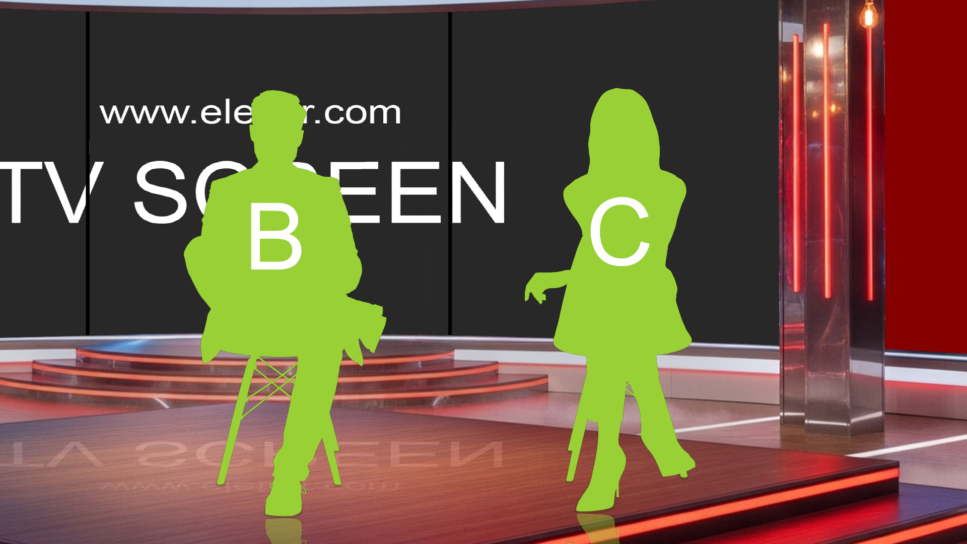 Digital design of a professional virtual studio set by elefair for vMix, talk shows, and news broadcasts.